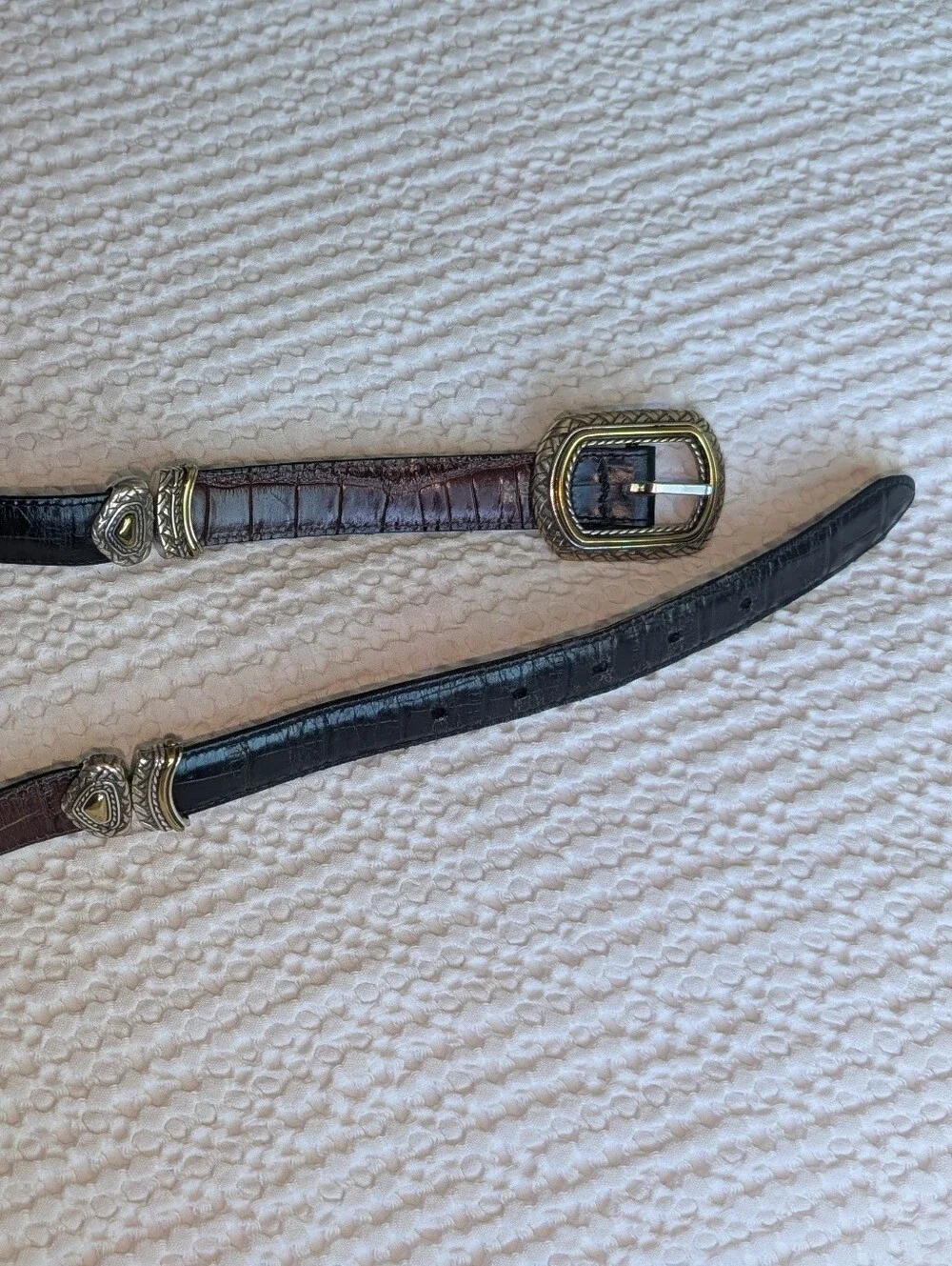 Vintage BRIGHTON Marcus Two Tone Croc Leather Belt Heart Concho 40210 Size 32